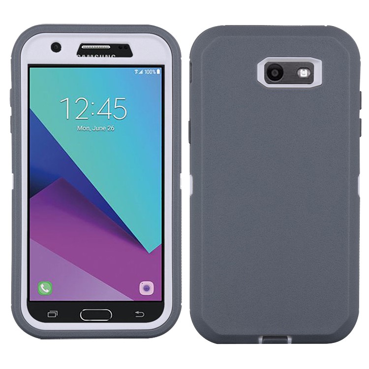 Heavy Duty PC + TPU Hybrid Belt Clip Kickstand Mobile Casing for Samsung Galaxy J7 V / J7 Perx - White / Grey-2