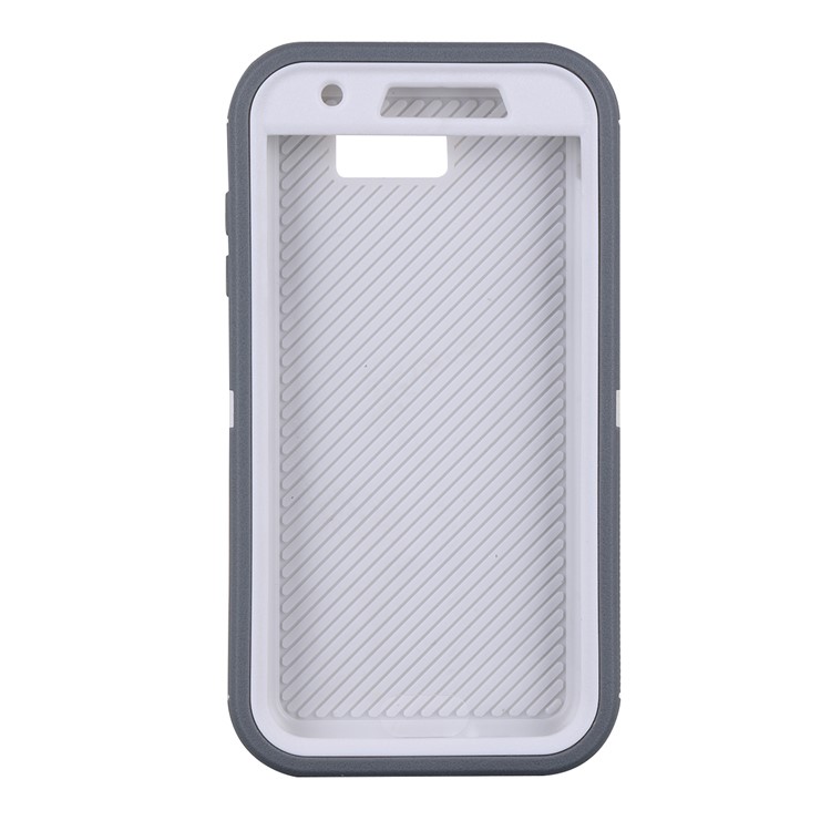 Heavy Duty PC + TPU Hybrid Belt Clip Kickstand Mobile Casing for Samsung Galaxy J7 V / J7 Perx - White / Grey-4