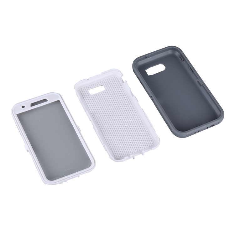 Heavy Duty PC + TPU Hybrid Belt Clip Kickstand Mobile Casing for Samsung Galaxy J7 V / J7 Perx - White / Grey-7