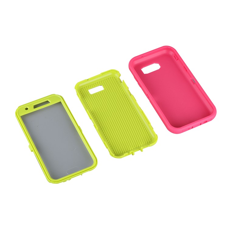 Heavy Duty PC + TPU Hybrid Belt Clip Kickstand Phone Case for Samsung Galaxy J7 V / J7 Perx - Green / Rose-7