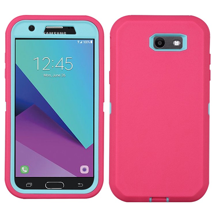 Heavy Duty PC + TPU Hybrid Belt Clip Kickstand Phone Shell for Samsung Galaxy J7 V / J7 Perx - Light Blue / Rose-2