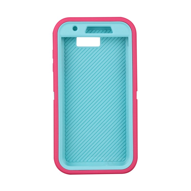 Heavy Duty PC + TPU Hybrid Belt Clip Kickstand Phone Shell for Samsung Galaxy J7 V / J7 Perx - Light Blue / Rose-3