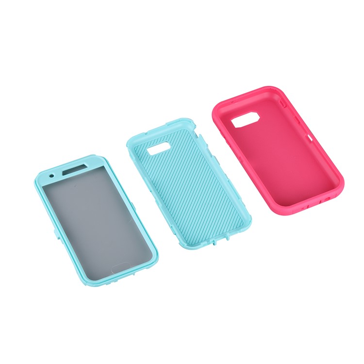 Heavy Duty PC + TPU Hybrid Belt Clip Kickstand Phone Shell for Samsung Galaxy J7 V / J7 Perx - Light Blue / Rose-7