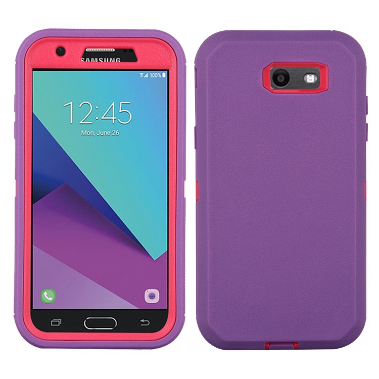 Heavy Duty PC + TPU Hybrid Belt Clip Kickstand Protector Case for Samsung Galaxy J7 V / J7 Perx - Rose / Purple-2