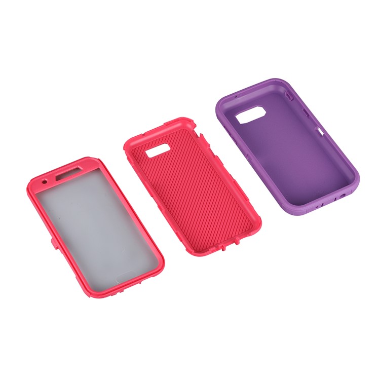 Heavy Duty PC + TPU Hybrid Belt Clip Kickstand Protector Case for Samsung Galaxy J7 V / J7 Perx - Rose / Purple-7