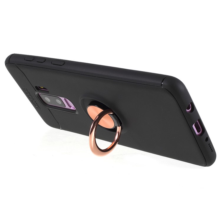 Finger Ring Kickstand TPU Cover (Built-in Magnetic Holder Metal Sheet) for Samsung Galaxy S9+ SM-G965 - Black / Gold-6