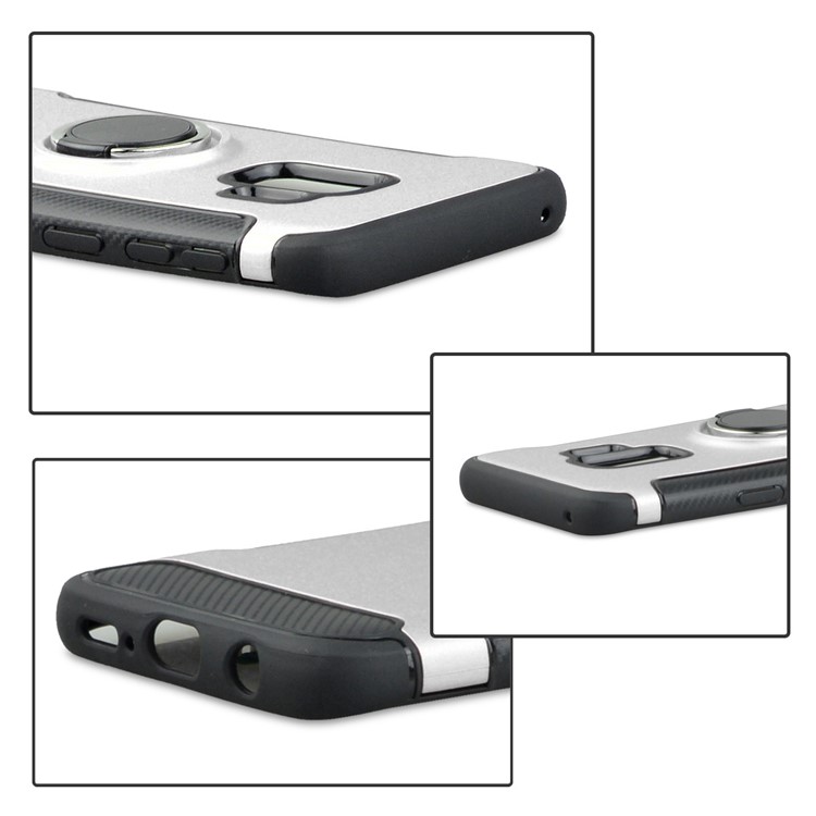 ANGIBABE Carbon Fiber Texture Ring Kickstand TPU+PC Back Case for Samsung Galaxy S9 Plus G965 - Silver-5