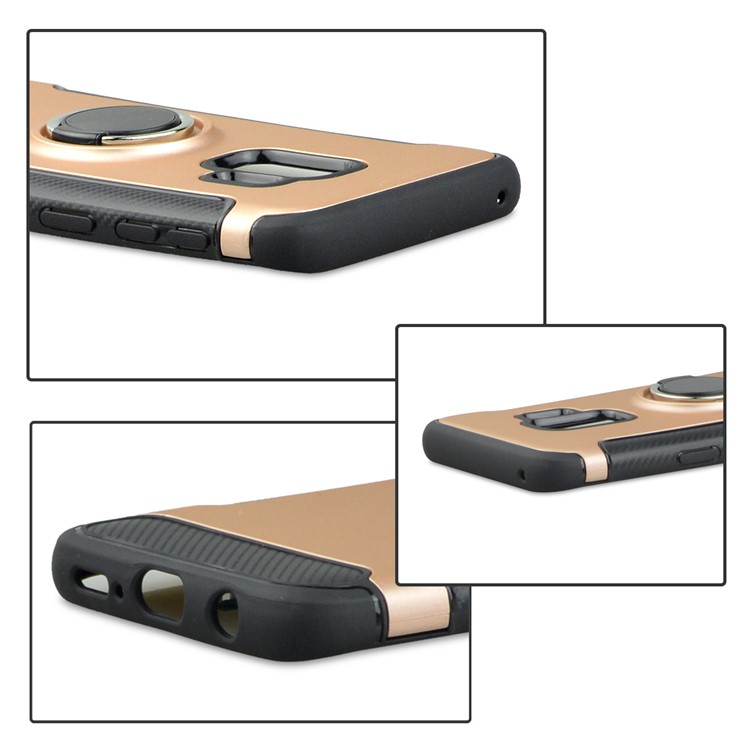 ANGIBABE Carbon Fiber Texture Ring Kickstand TPU+PC Mobile Cover for Samsung Galaxy S9 Plus G965 - Rose Gold-5