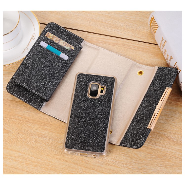 For Samsung Galaxy S9 Detachable 2-in-1 Glitter Powder Diamond PU Leather Wallet + TPU Back Case - Black-11