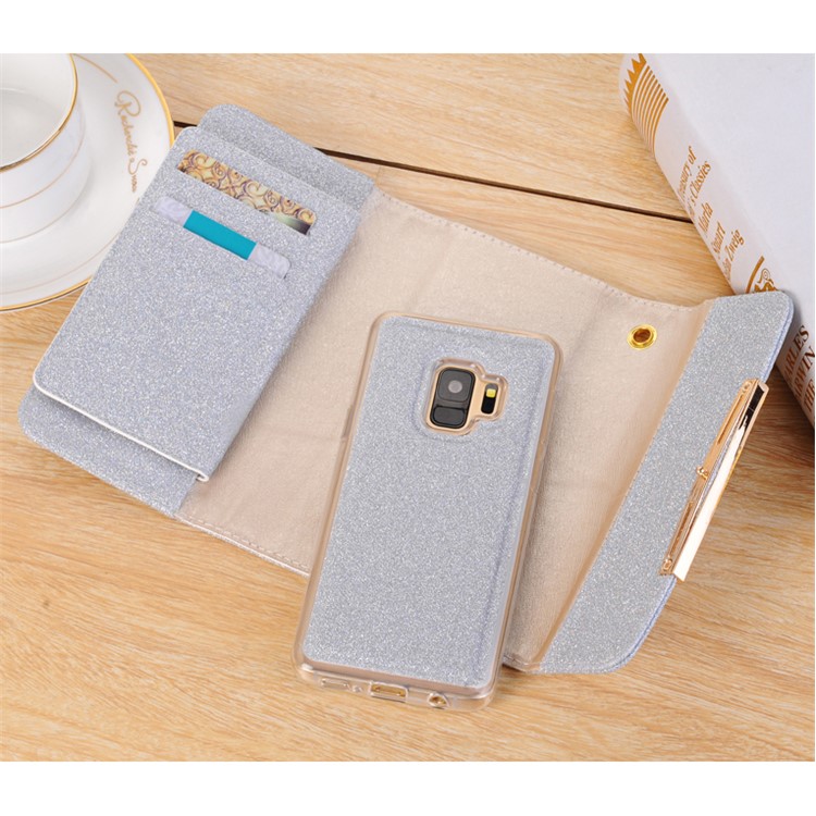 For Samsung Galaxy S9 Detachable 2-in-1 Glitter Powder Diamond PU Leather Wallet + TPU Phone Case - Silver-10