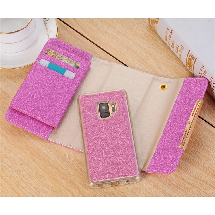 For Samsung Galaxy S9 Detachable 2-in-1 Glitter Powder Diamond PU Leather Wallet + TPU Mobile Phone Case - Rose-10