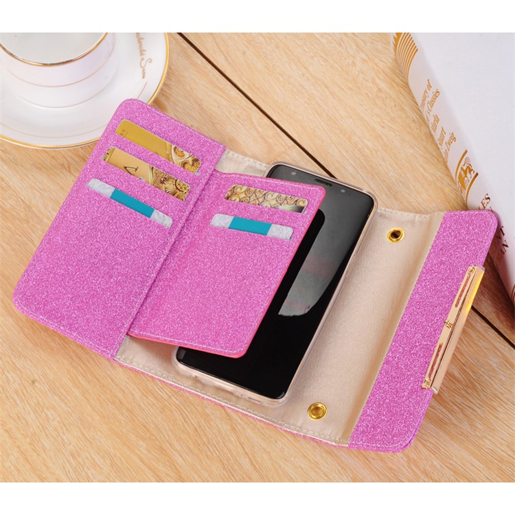 For Samsung Galaxy S9 Detachable 2-in-1 Glitter Powder Diamond PU Leather Wallet + TPU Mobile Phone Case - Rose-9