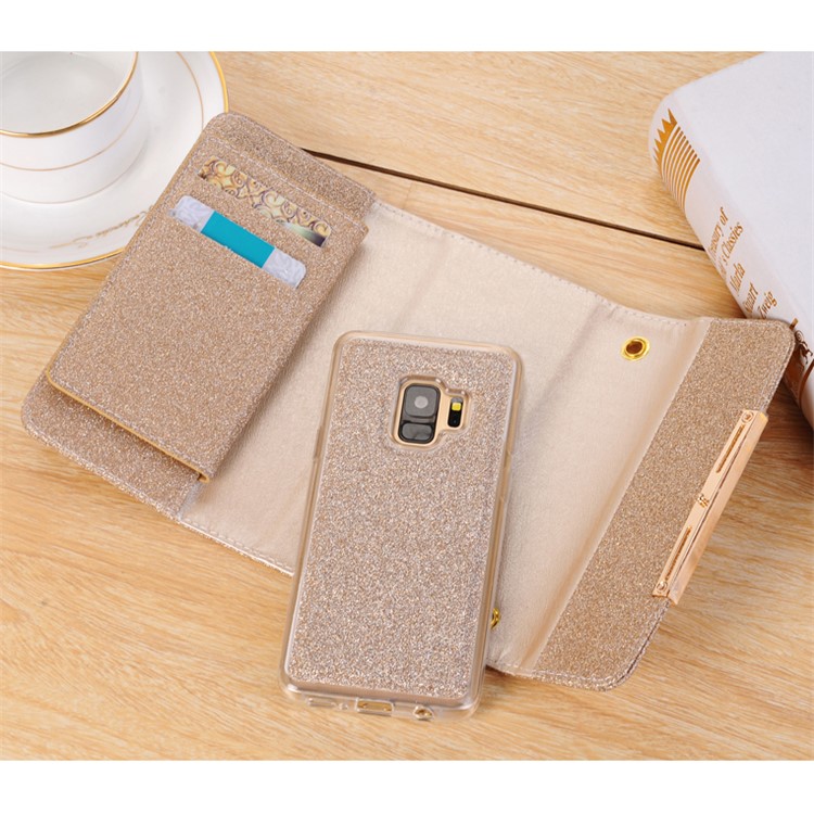 Para Samsung Galaxy S9 Destacável 2 Em 1 Glitter Em Pó Em Diamante PU Couro Wallet + TPU Caixa De Telefone Celular - Rosa Ouro-10