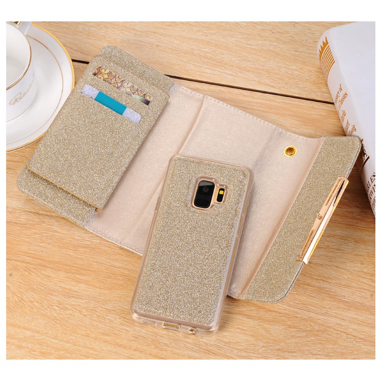 For Samsung Galaxy S9 Detachable 2-in-1 Glitter Powder Diamond PU Leather Wallet + TPU Back Protective Shell - Gold-10