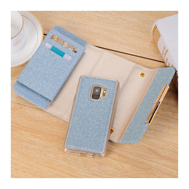 For Samsung Galaxy S9 Detachable 2-in-1 Glitter Powder Diamond PU Leather Wallet + TPU Back Mobile Casing - Blue-10
