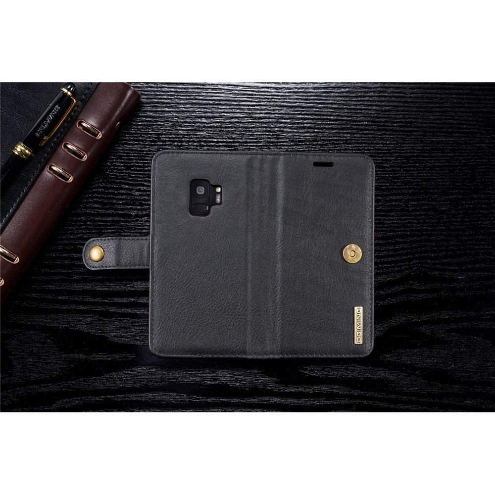 DG.MING Detachable 2-in-1 Split Leather Wallet Case + PC Back Case for Samsung Galaxy S9 SM-G960 - Black-10