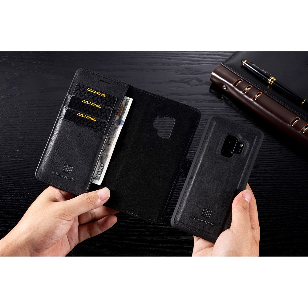 DG.MING Detachable 2-in-1 Split Leather Wallet Case + PC Back Case for Samsung Galaxy S9 SM-G960 - Black-12