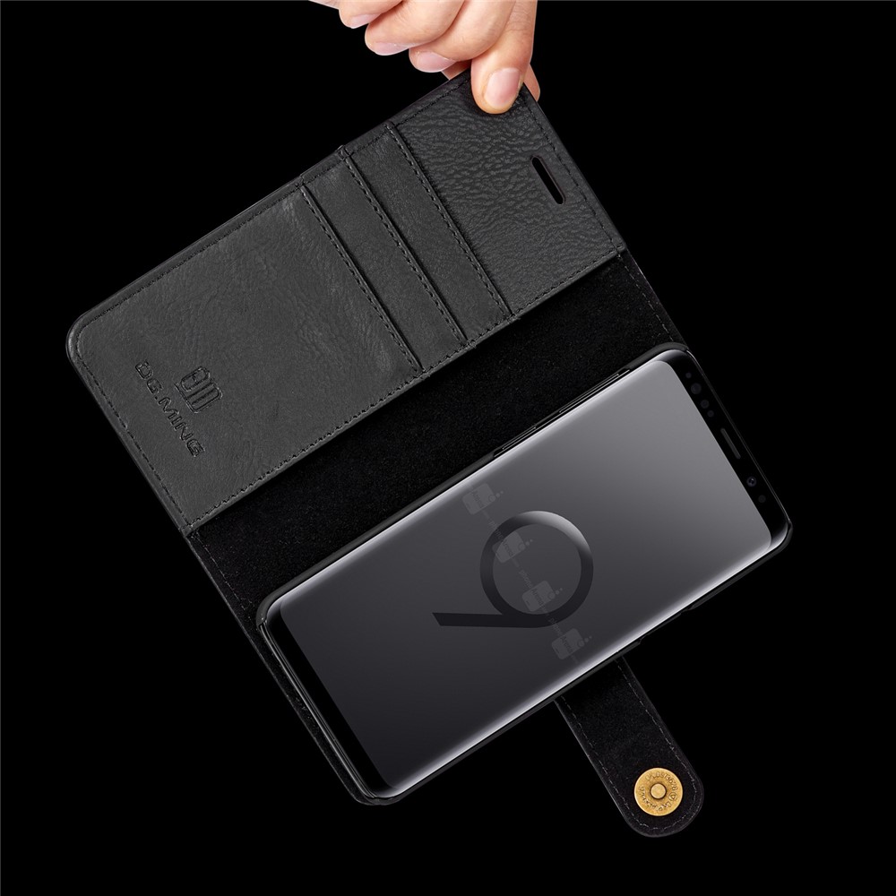 DG.MING Detachable 2-in-1 Split Leather Wallet Case + PC Back Case for Samsung Galaxy S9 SM-G960 - Black-13