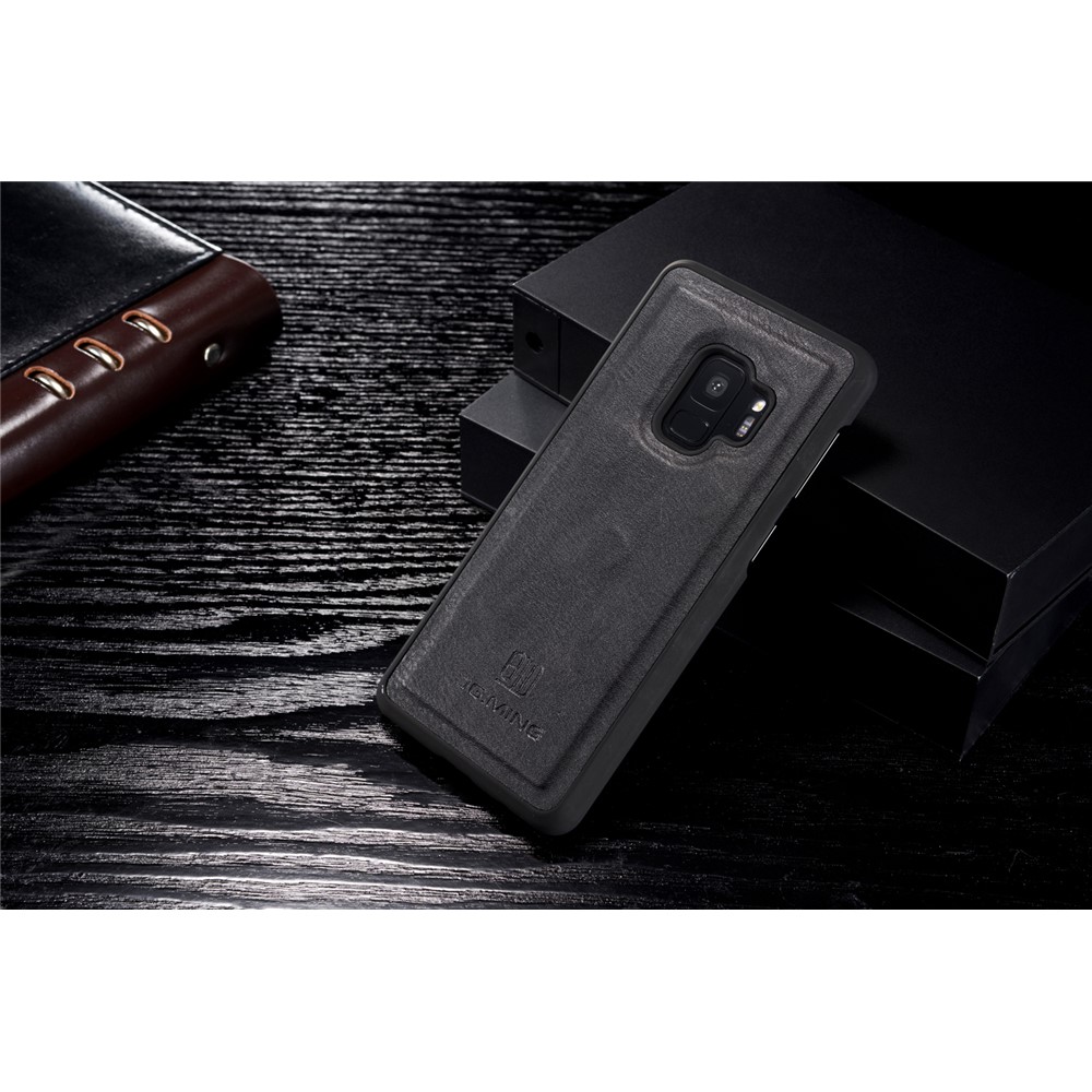 DG.MING Detachable 2-in-1 Split Leather Wallet Case + PC Back Case for Samsung Galaxy S9 SM-G960 - Black-3