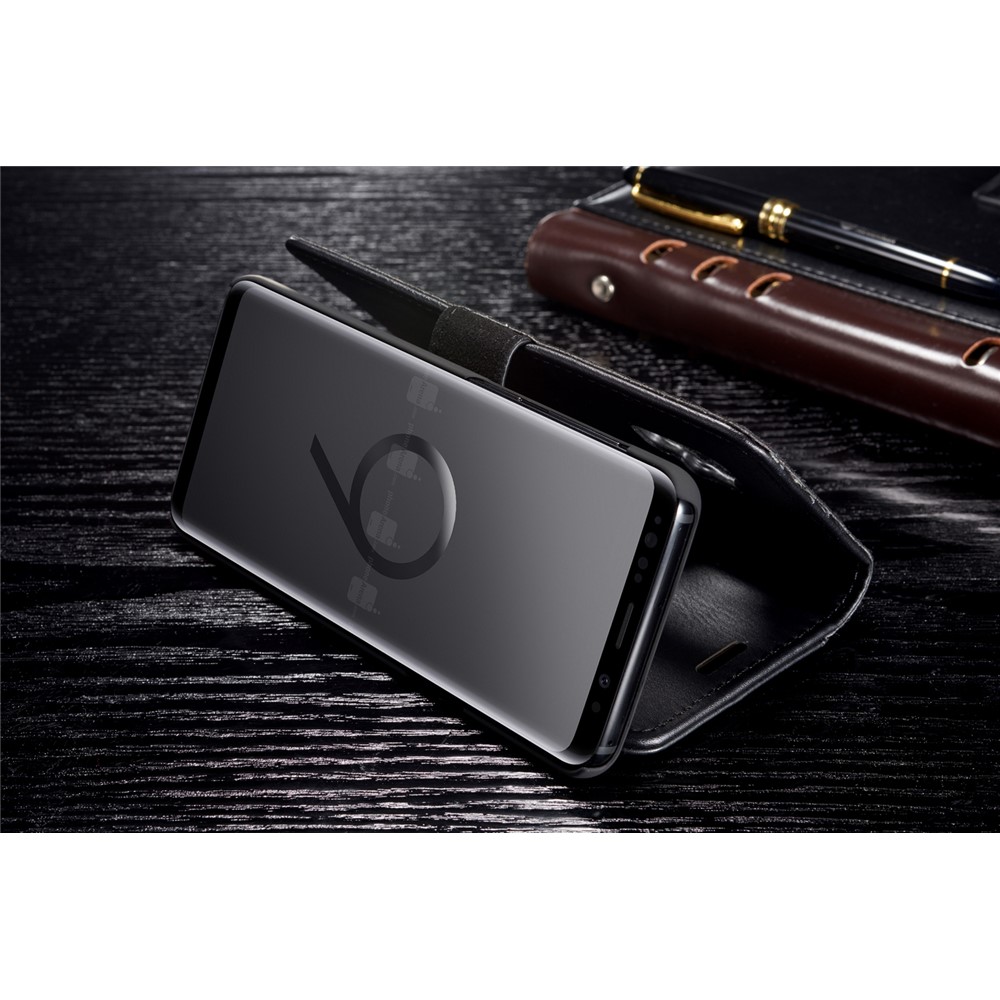 DG.MING Detachable 2-in-1 Split Leather Wallet Case + PC Back Case for Samsung Galaxy S9 SM-G960 - Black-7