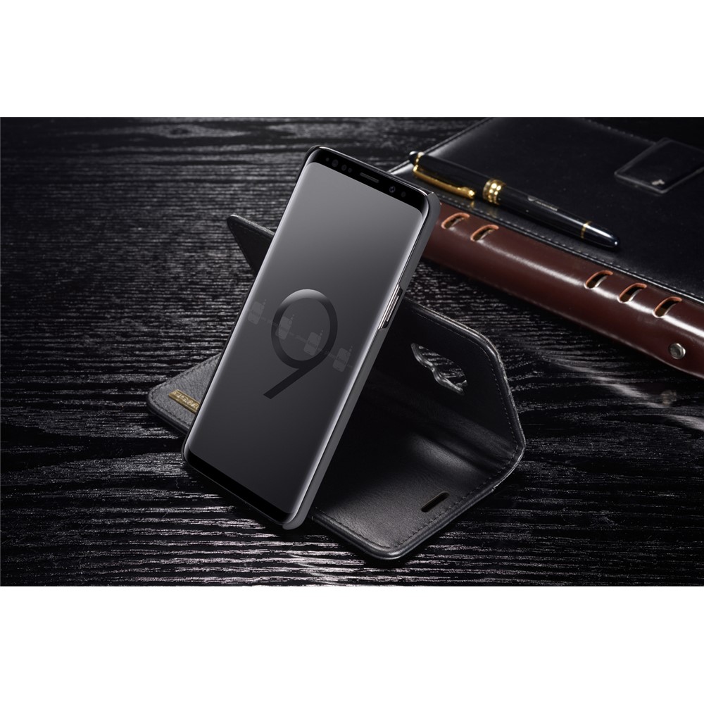 DG.MING Detachable 2-in-1 Split Leather Wallet Case + PC Back Case for Samsung Galaxy S9 SM-G960 - Black-8