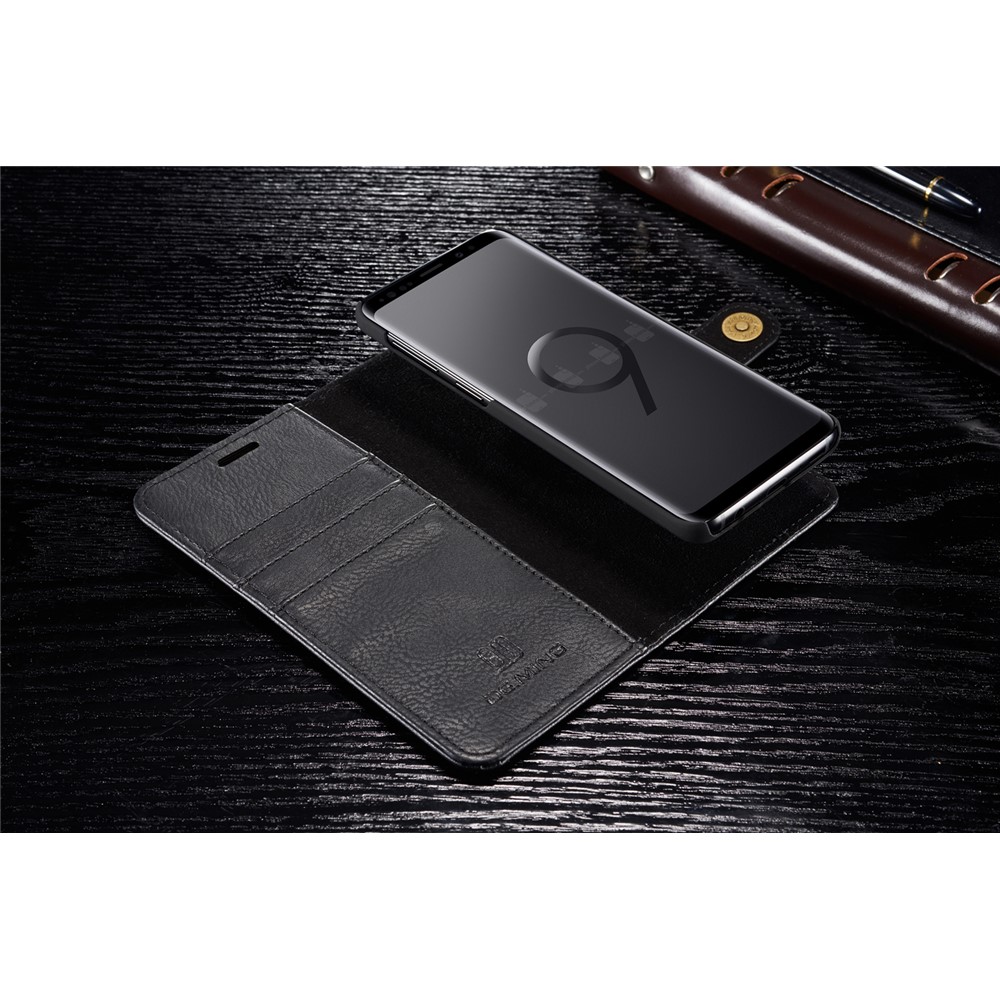 DG.MING Detachable 2-in-1 Split Leather Wallet Case + PC Back Case for Samsung Galaxy S9 SM-G960 - Black-9