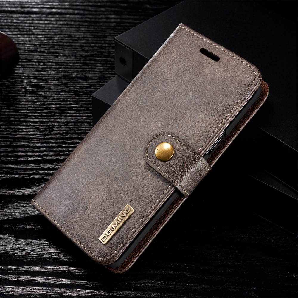 DG.MING Detachable 2-in-1 Split Leather Wallet Cover + PC Back Case for Samsung Galaxy S9 SM-G960 - Coffee-1