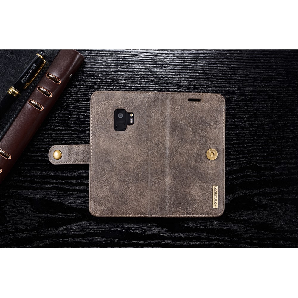 DG.MING Detachable 2-in-1 Split Leather Wallet Cover + PC Back Case for Samsung Galaxy S9 SM-G960 - Coffee-10