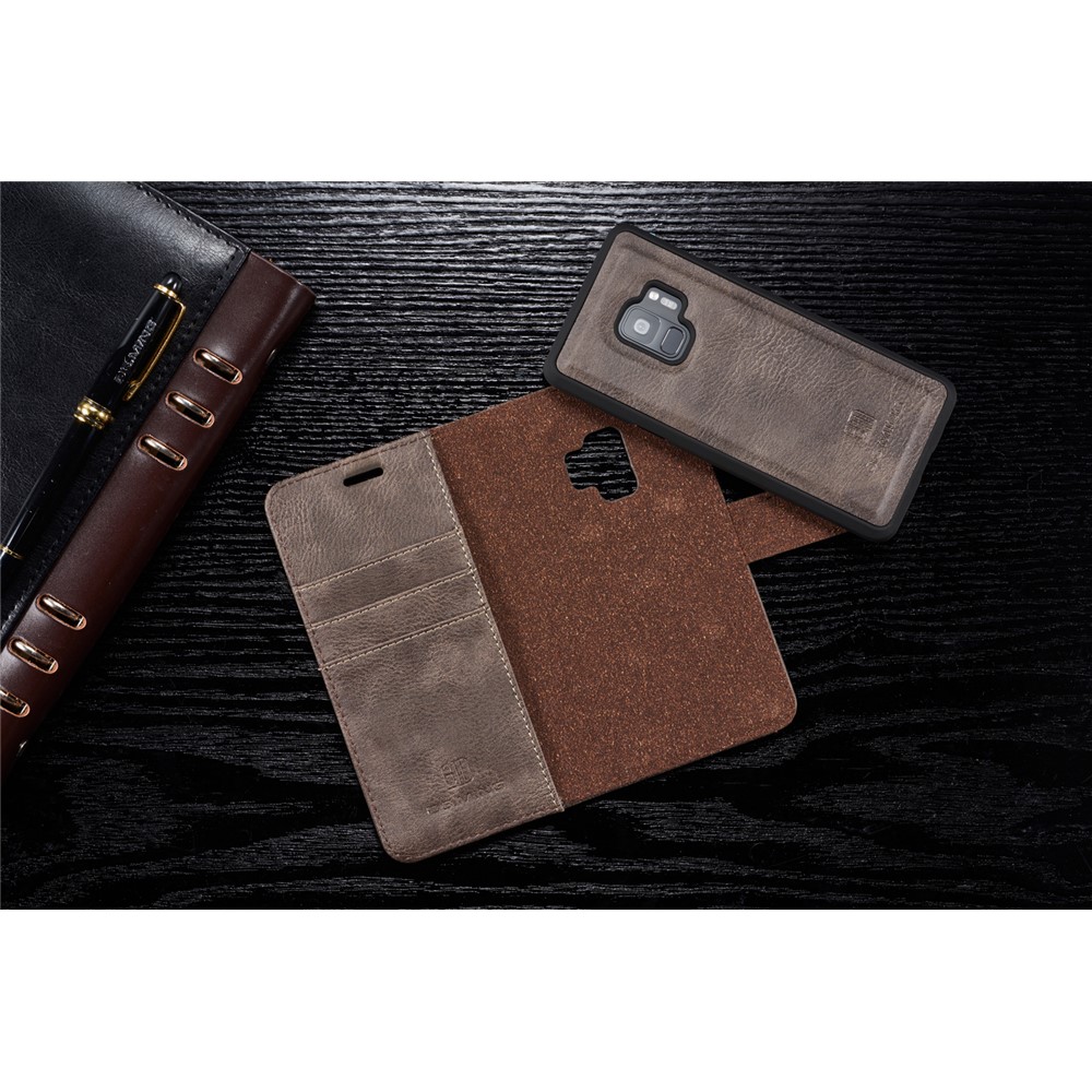 DG.MING Detachable 2-in-1 Split Leather Wallet Cover + PC Back Case for Samsung Galaxy S9 SM-G960 - Coffee-11