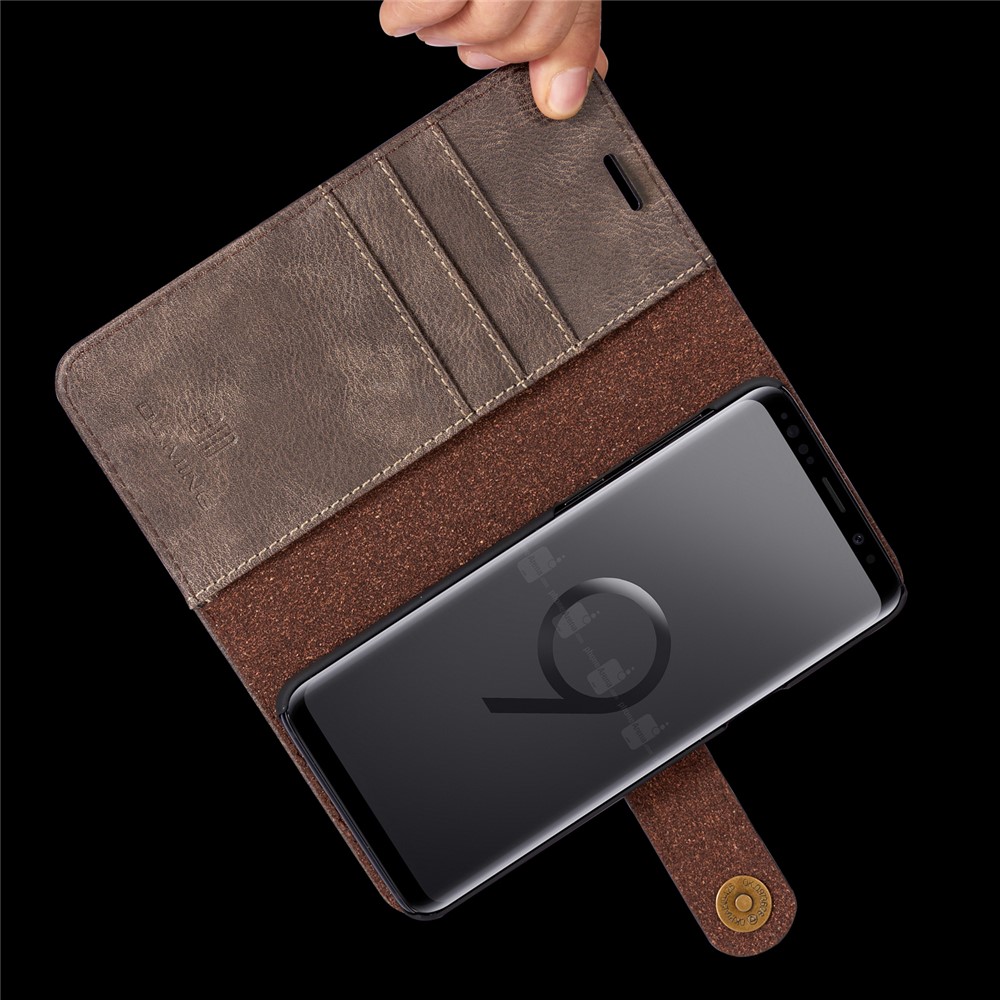 DG.MING Detachable 2-in-1 Split Leather Wallet Cover + PC Back Case for Samsung Galaxy S9 SM-G960 - Coffee-13