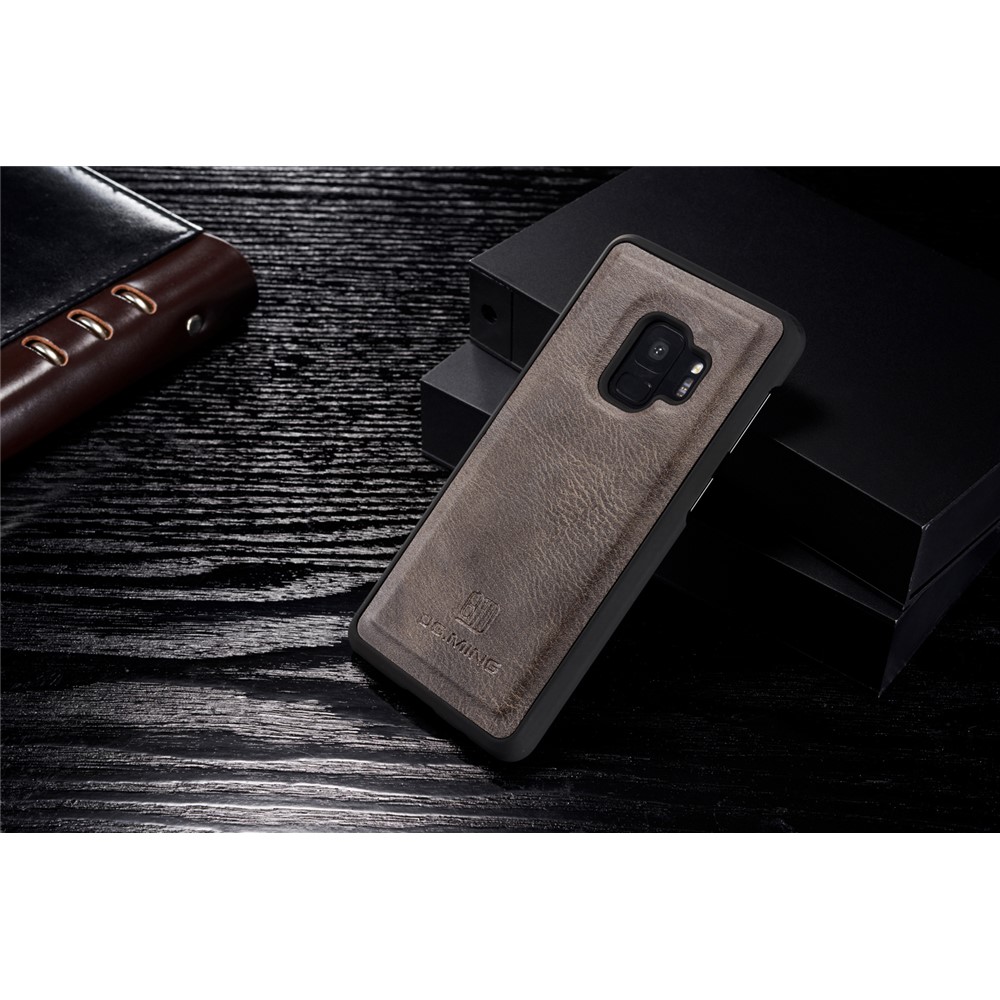 DG.MING Detachable 2-in-1 Split Leather Wallet Cover + PC Back Case for Samsung Galaxy S9 SM-G960 - Coffee-3
