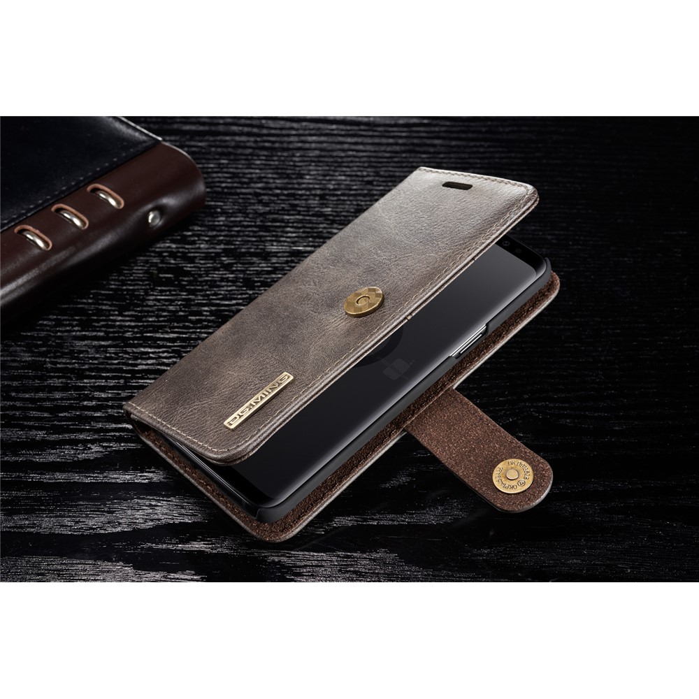 DG.MING Detachable 2-in-1 Split Leather Wallet Cover + PC Back Case for Samsung Galaxy S9 SM-G960 - Coffee-4