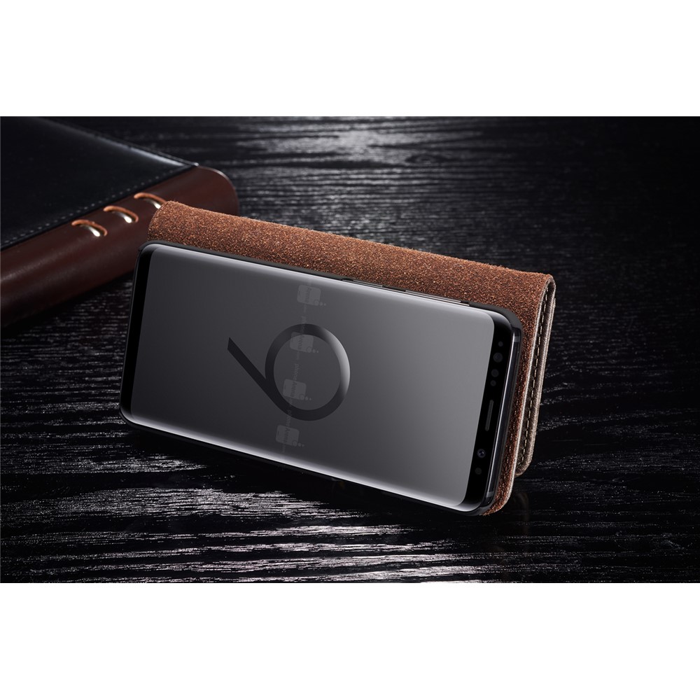 DG.MING Detachable 2-in-1 Split Leather Wallet Cover + PC Back Case for Samsung Galaxy S9 SM-G960 - Coffee-6