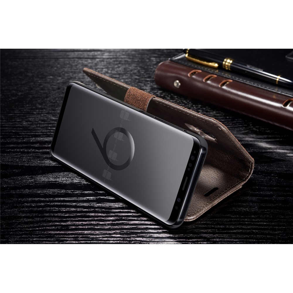 DG.MING Detachable 2-in-1 Split Leather Wallet Cover + PC Back Case for Samsung Galaxy S9 SM-G960 - Coffee-7