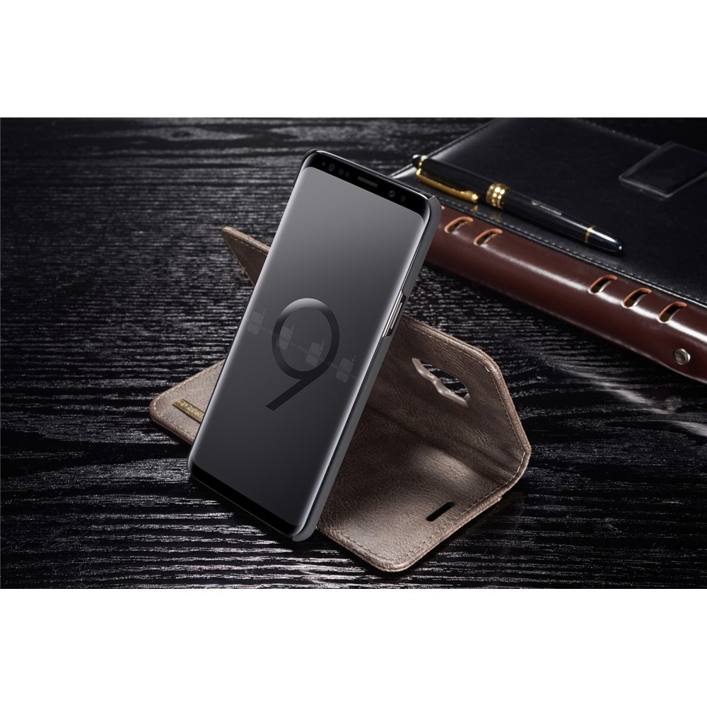 DG.MING Detachable 2-in-1 Split Leather Wallet Cover + PC Back Case for Samsung Galaxy S9 SM-G960 - Coffee-8