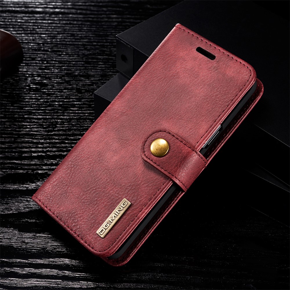 DG.MING Detachable 2-in-1 Split Leather Wallet Cell Phone Cover + PC Back Case for Samsung Galaxy S9 SM-G960 - Red-1