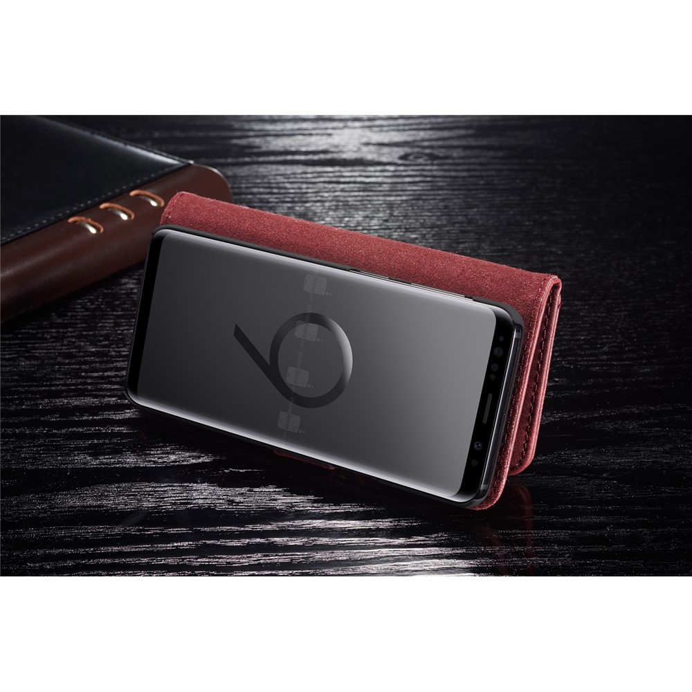 DG.MING Detachable 2-in-1 Split Leather Wallet Cell Phone Cover + PC Back Case for Samsung Galaxy S9 SM-G960 - Red-6