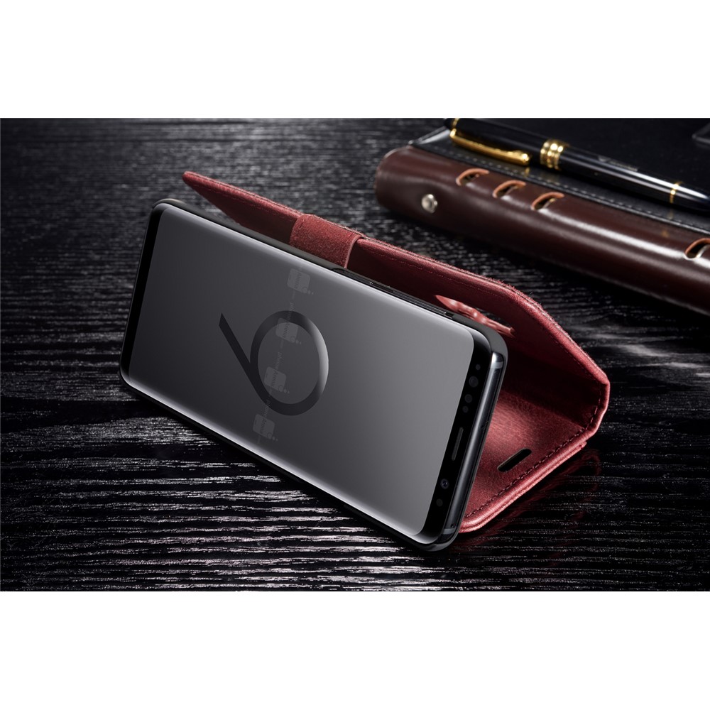 DG.MING Detachable 2-in-1 Split Leather Wallet Cell Phone Cover + PC Back Case for Samsung Galaxy S9 SM-G960 - Red-7