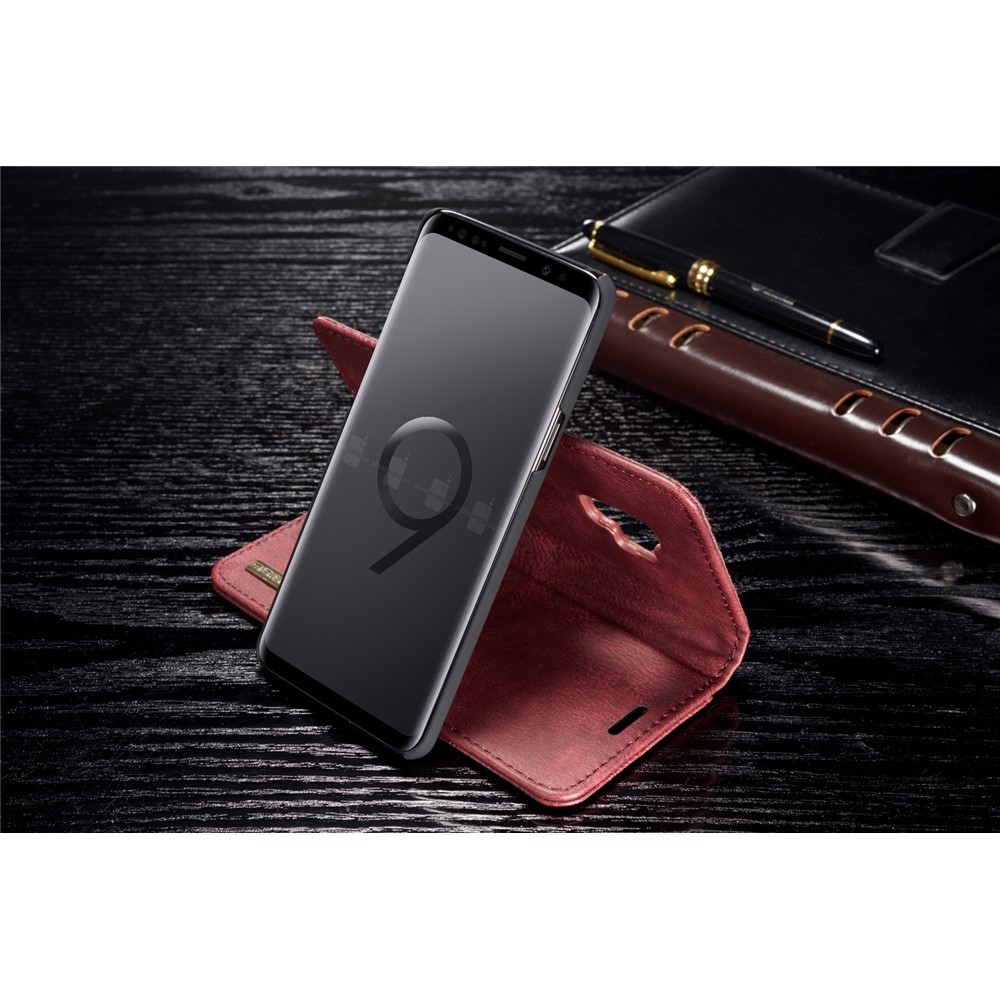 DG.MING Detachable 2-in-1 Split Leather Wallet Cell Phone Cover + PC Back Case for Samsung Galaxy S9 SM-G960 - Red-8