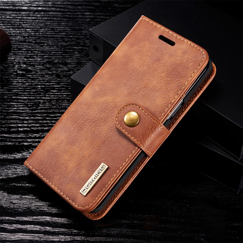 DG.MING Detachable 2-in-1 Split Leather Wallet Mobile Shell + PC Back Case for Samsung Galaxy S9 SM-G960 - Brown-1