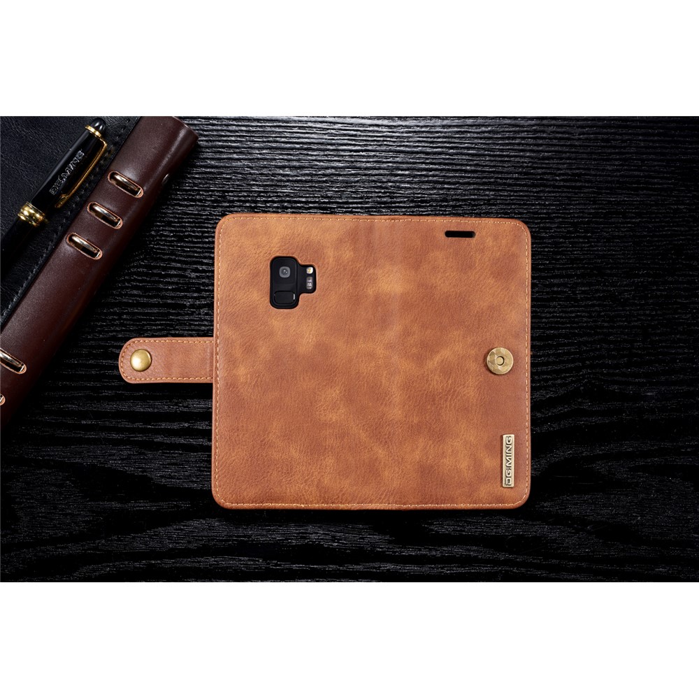 DG.MING Detachable 2-in-1 Split Leather Wallet Mobile Shell + PC Back Case for Samsung Galaxy S9 SM-G960 - Brown-10