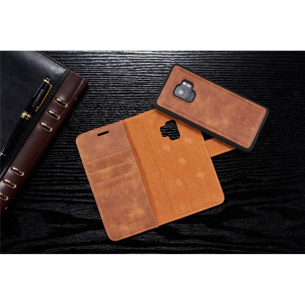 DG.MING Detachable 2-in-1 Split Leather Wallet Mobile Shell + PC Back Case for Samsung Galaxy S9 SM-G960 - Brown-11