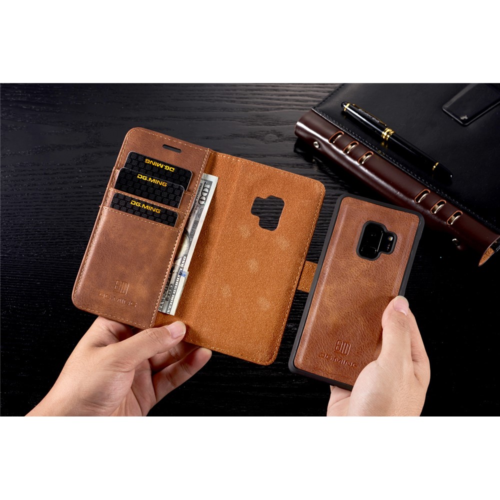 DG.MING Detachable 2-in-1 Split Leather Wallet Mobile Shell + PC Back Case for Samsung Galaxy S9 SM-G960 - Brown-12
