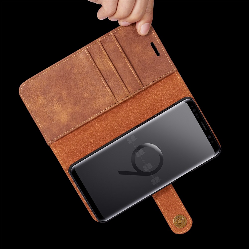 DG.MING Detachable 2-in-1 Split Leather Wallet Mobile Shell + PC Back Case for Samsung Galaxy S9 SM-G960 - Brown-13