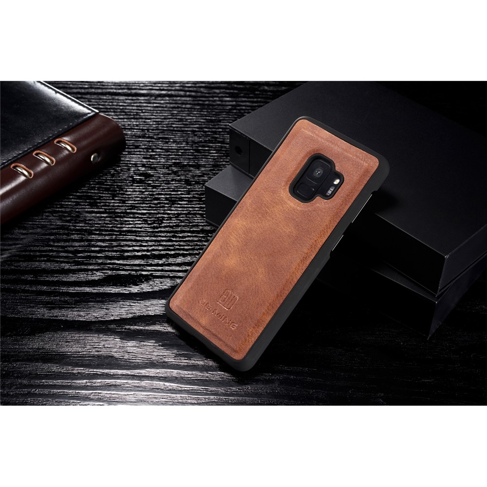 DG.MING Detachable 2-in-1 Split Leather Wallet Mobile Shell + PC Back Case for Samsung Galaxy S9 SM-G960 - Brown-3