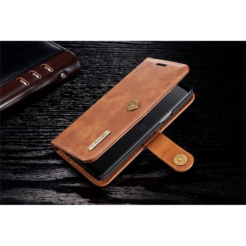 DG.MING Detachable 2-in-1 Split Leather Wallet Mobile Shell + PC Back Case for Samsung Galaxy S9 SM-G960 - Brown-4