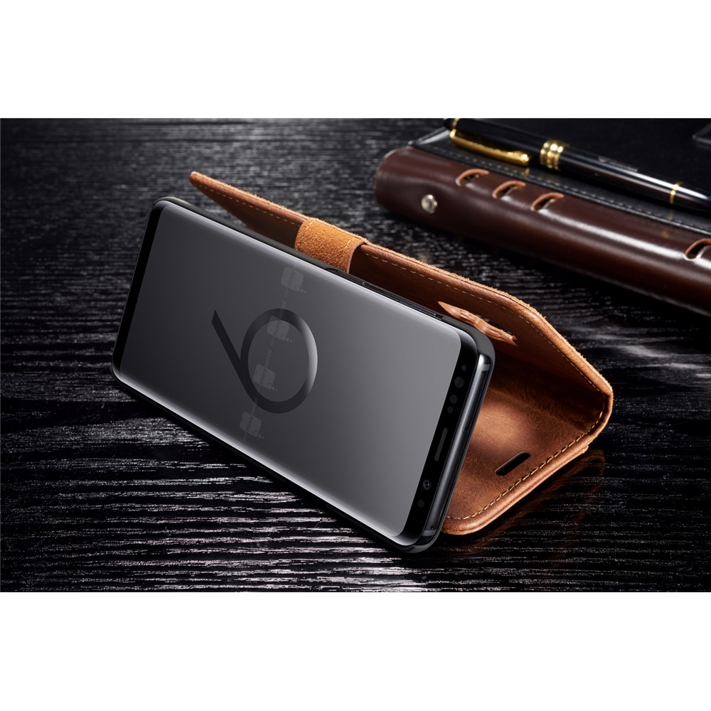 DG.MING Detachable 2-in-1 Split Leather Wallet Mobile Shell + PC Back Case for Samsung Galaxy S9 SM-G960 - Brown-7