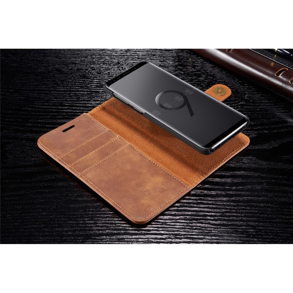 DG.MING Detachable 2-in-1 Split Leather Wallet Mobile Shell + PC Back Case for Samsung Galaxy S9 SM-G960 - Brown-9