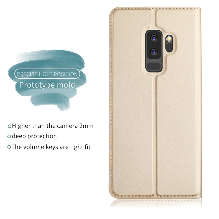 For Samsung Galaxy S9 Plus G965 Magnetic Adsorption PU Leather Folio Stand Mobile Shell Case with Card Holder - Gold-2