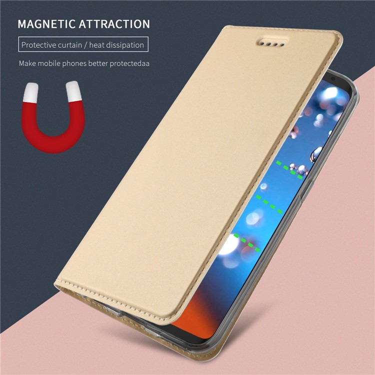 For Samsung Galaxy S9 Plus G965 Magnetic Adsorption PU Leather Folio Stand Mobile Shell Case with Card Holder - Gold-3